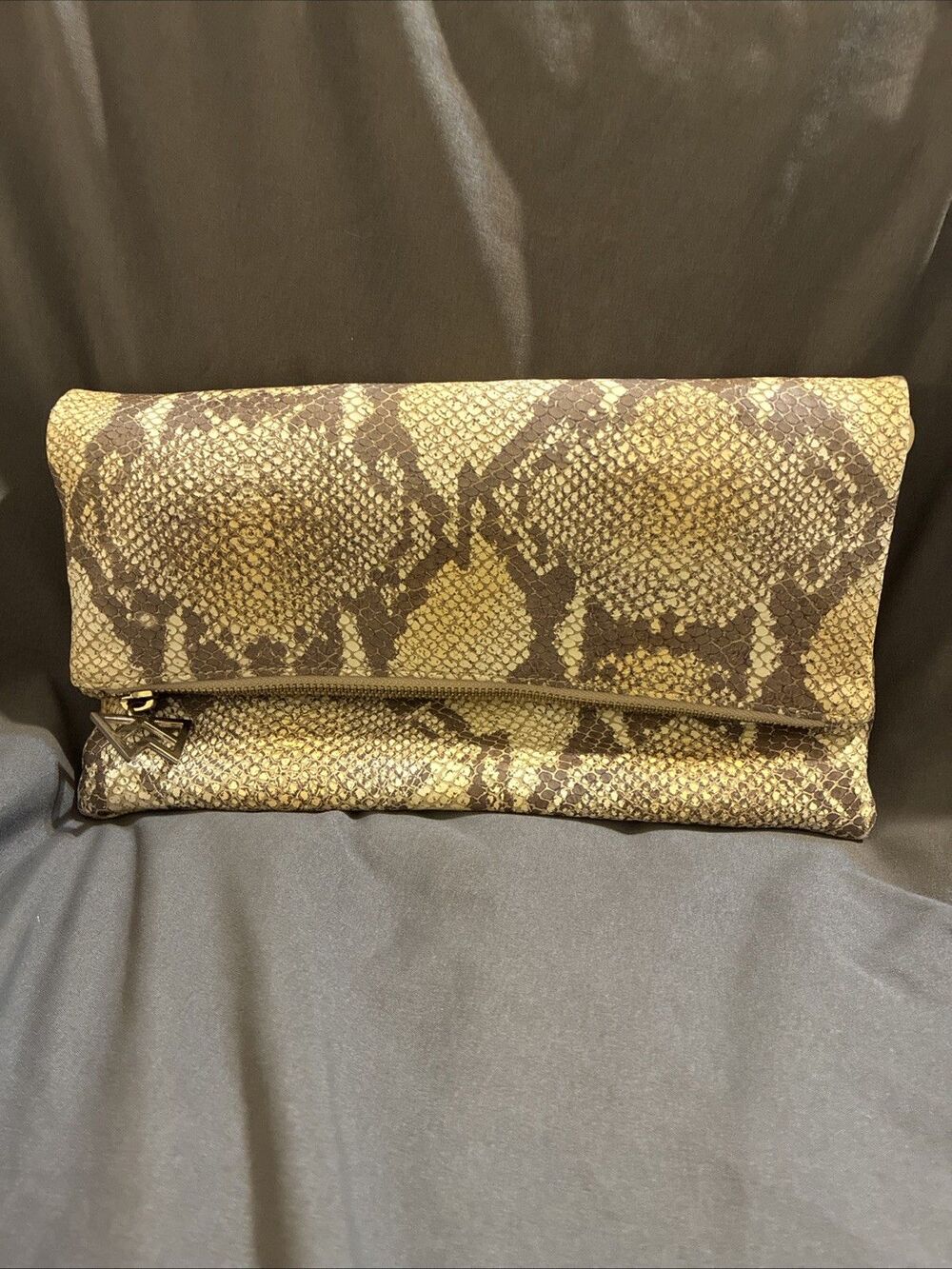 Kelly Wynne Tan Cream Snake Leather Clutch Bag